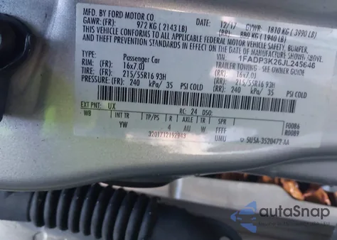 2018 Ford Focus Se из США, поврежденный, VIN 1FADP3K26JL245646